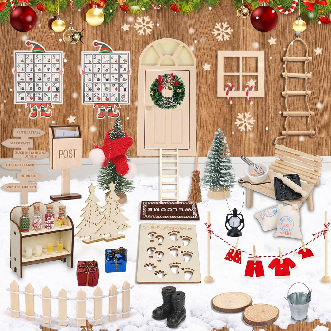 EIKEJI 57 PCS Wichteltür Komplettset, Wichteltür Zubehör Weihnachten Set, Wichtel Tür Im Dunkeln Leu