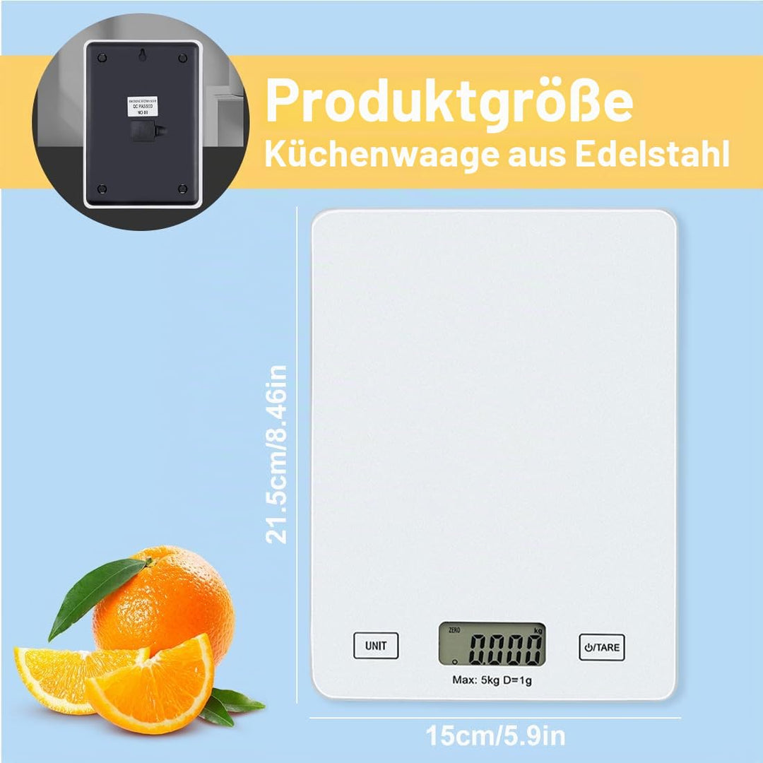 Küchenwaage Digital, digitale Küchenwaage bis zu 5 kg Tragkraft, Backwaage, klassisches Design, leic