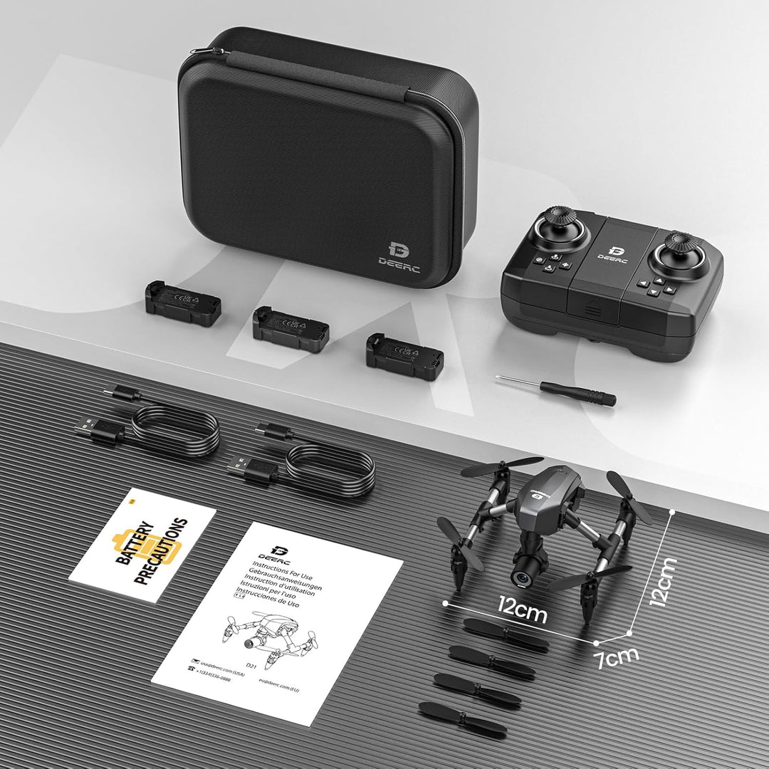 DEERC D21 Mini Drohne mit 1080P Kamera für Kinder, RC Quadcopter mit FPV Übertragung, 3 Batterien, O