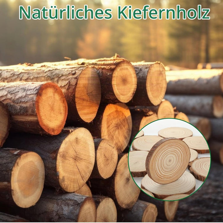 30 Stück Natur Holzscheiben 9-10 cm, Baumscheiben Rund, Baumstamm Deko, Unvollendete Holzscheiben zu