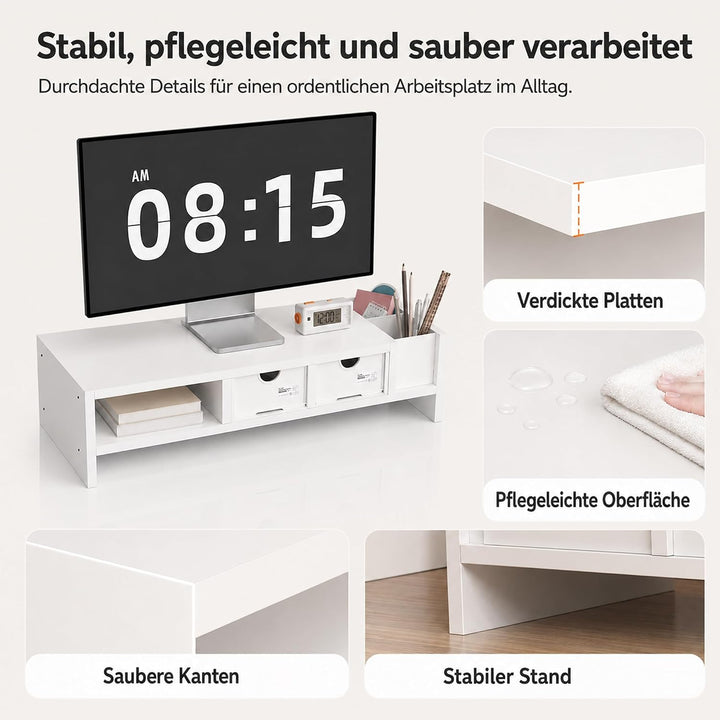 Monitorständer mit Stauraum , 50x19,5x13,5 cm Bildschirmständer mit 2 Schubladen &amp; Stiftehalter, 2-S