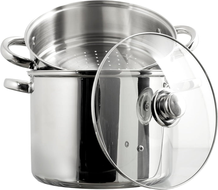COOK CONCEPT, KC0006, Metal Couscous Maker with Glass lid, 8L Capacity, Compatible with All Heat Sou