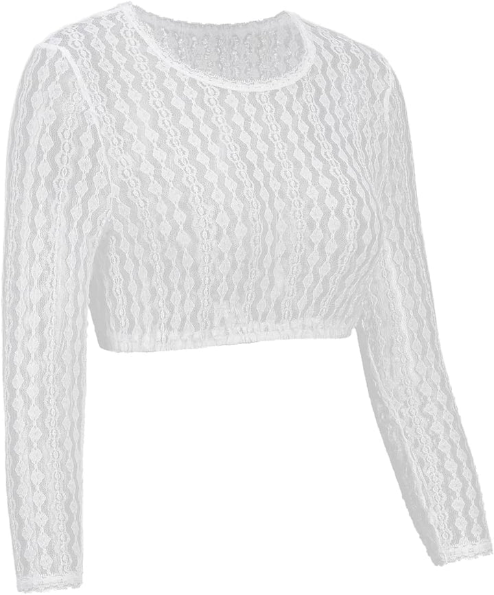 Dirndlwelle Edles Damen 3/4 Arm Dirndlbluse Oktoberfest Weiss Bequem Spitzebluse Schön Rundhals Trac