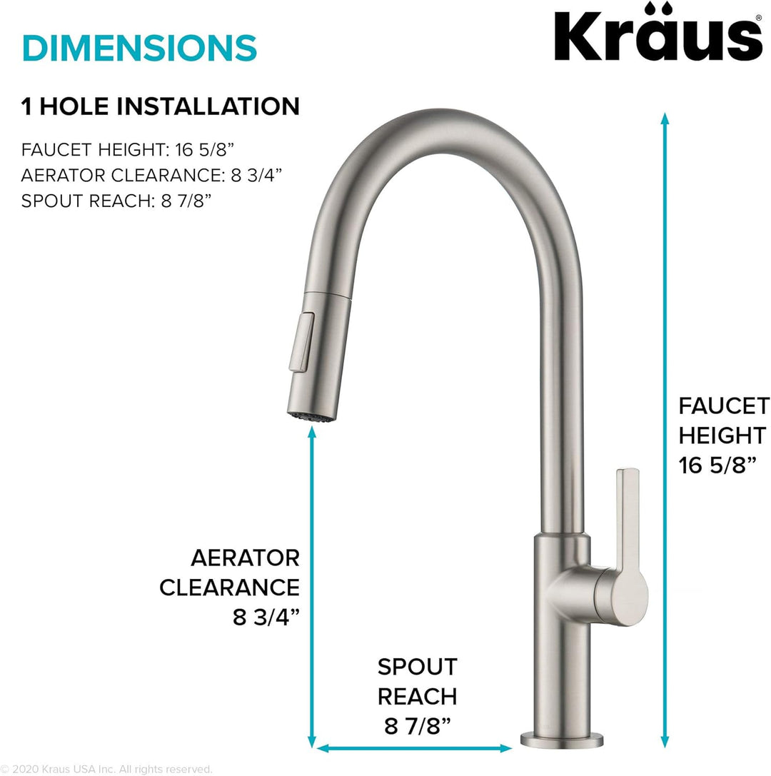 Kraus KPF-2820SFS Oletto Einhandgriff ausziehbare Küchenarmatur 43,2 cm Spotfrei Edelstahl 17 Inch F
