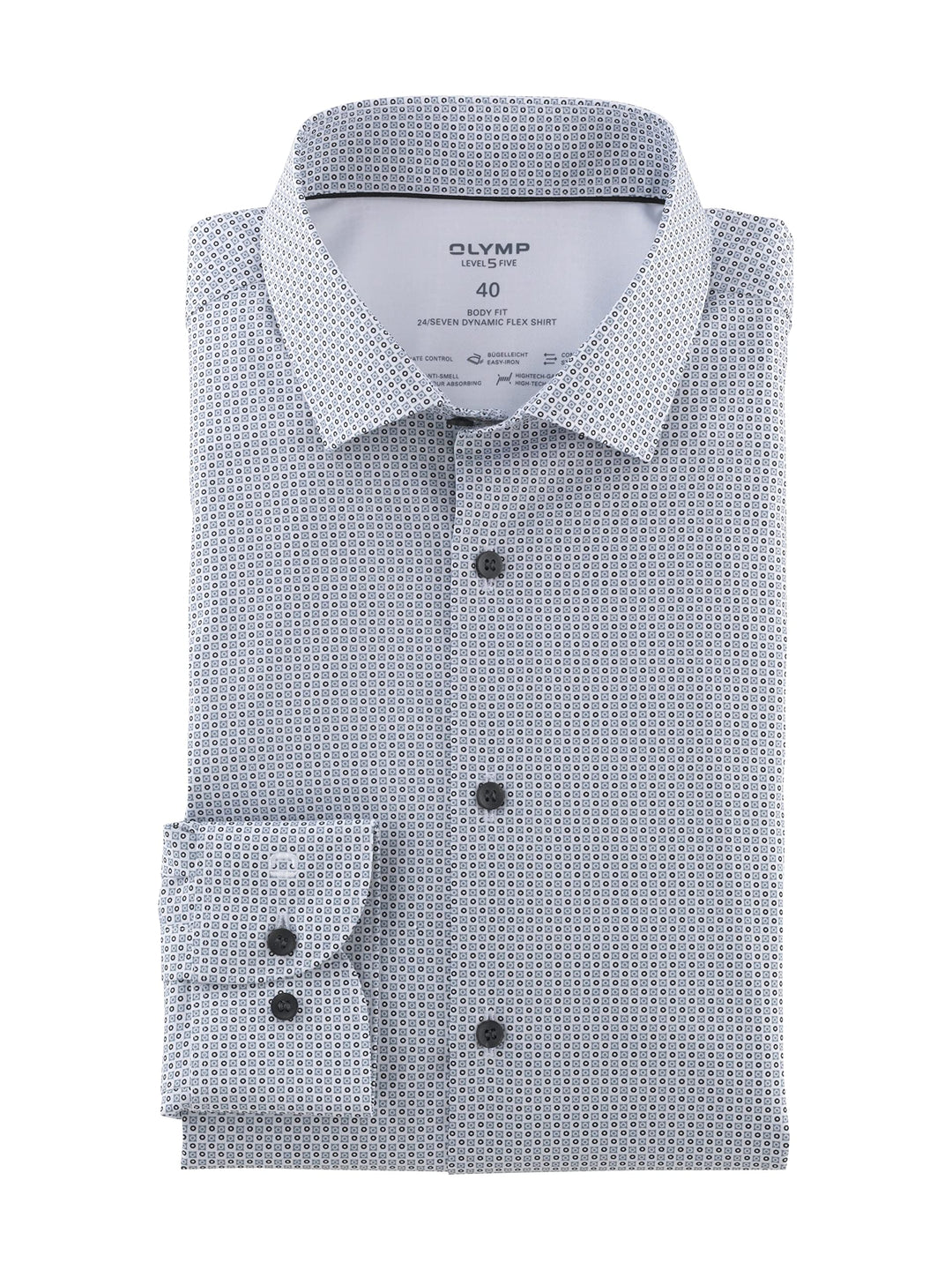 OLYMP Herren Businesshemd Langarm Level Five 24/Seven,Rotationsdruck,Body fit,Modern Kent,schwarz 68