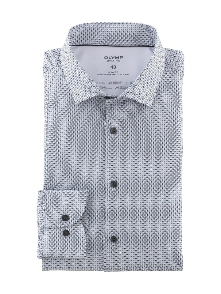 OLYMP Herren Businesshemd Langarm Level Five 24/Seven,Rotationsdruck,Body fit,Modern Kent,schwarz 68
