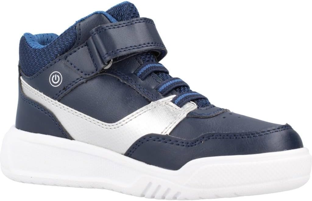Geox Jungen J Illuminus Boy Sneaker 32 EU Navy Silver, 32 EU Navy Silver