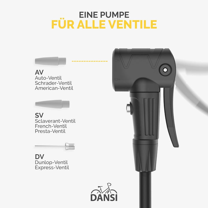 DANSI Standluftpumpe, Verschiedene Modelle, mit Adaptern, passend für alle gängigen Ventile, mit Man