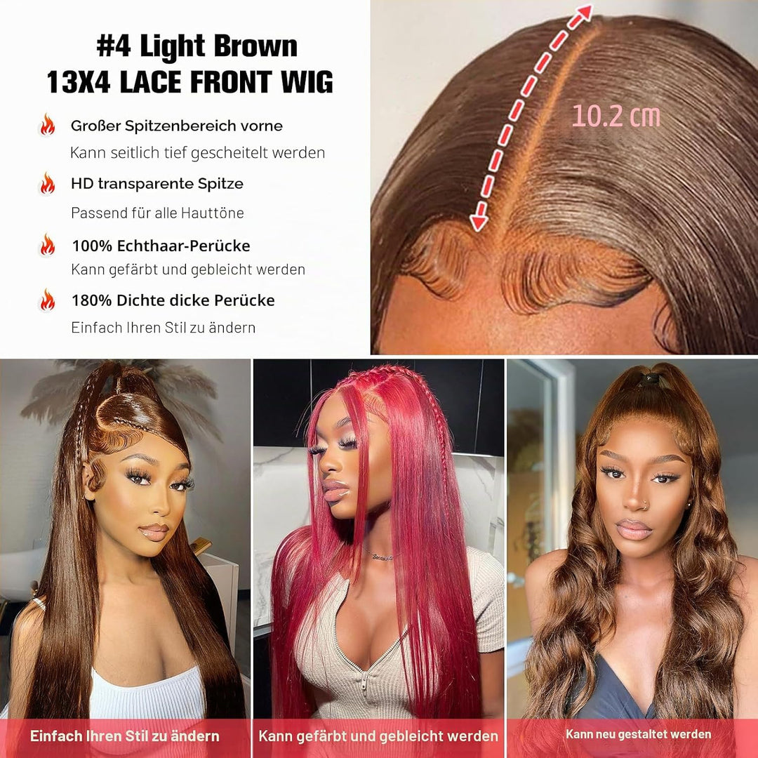 Echthaar Perücke 13x4 Lace Front Wig Human Hair Chocolate Brown Perücke Damen Straight human hair Wi