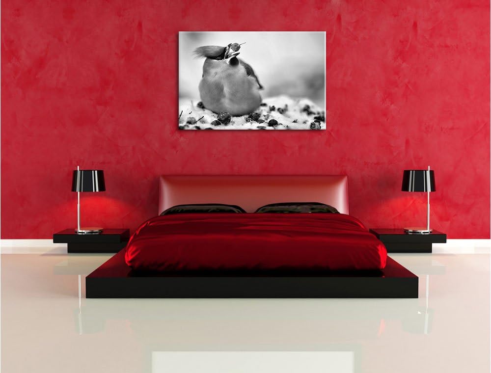 Pixxprint Kleiner Vogel im Schnee / 100x70cm Leinwandbild bespannt auf Holzrahmen/Wandbild Kunstdruc