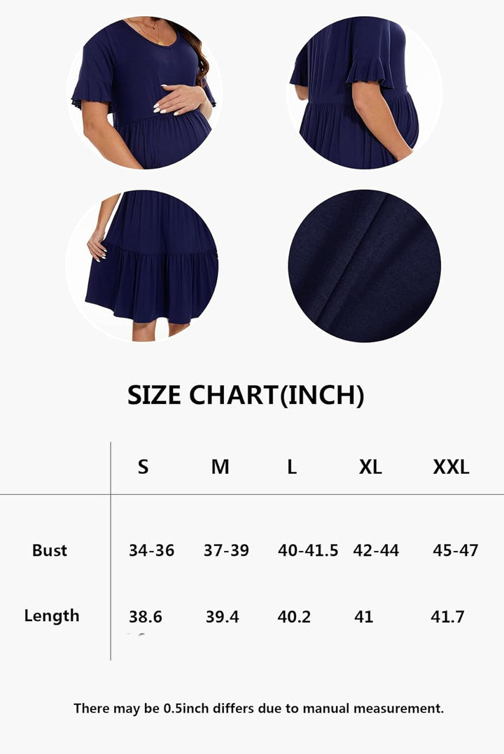 Smallshow Damen Umstandskleid Kurzarm Sommer Schwangerschafts Umstandsmode Kleid L Marine, L Marine