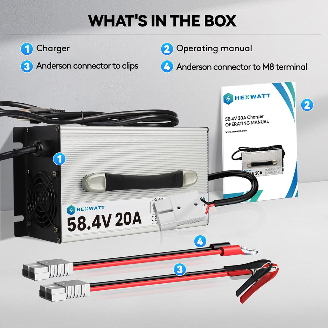 58.4V 20A LiFePO4 Ladegerät für 48 V (51.2 V) LiFePO4 Batterien Smart Batterieladegerät mit LCD/LED