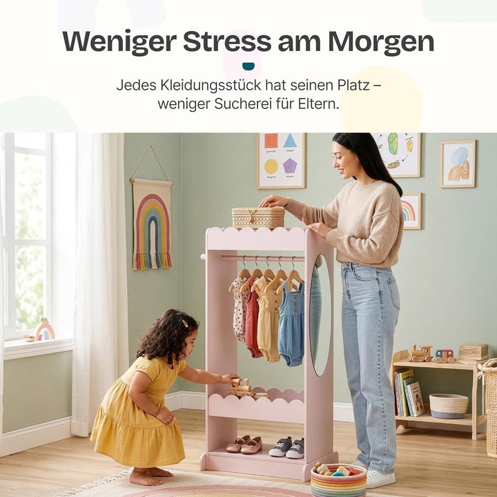 [en.casa] Kindergarderobe stehend Vestnes Kinder Kleiderschrank mit Spiegel und Kleiderstange 120 x