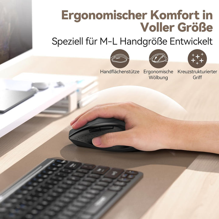 TECKNET PRO Kabellose Maus Jiggler, Wiederaufladbar, Silent Funkmaus | 6400 DPI, 2,4 GHz Computermau