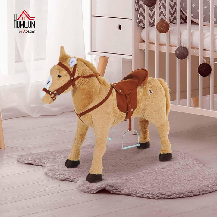 HOMCOM Reitpferd auf Rollen 60 cm Stehpferd mit Sattel, Zaumzeug Steigbügel Sound Spielpferd zum Rei