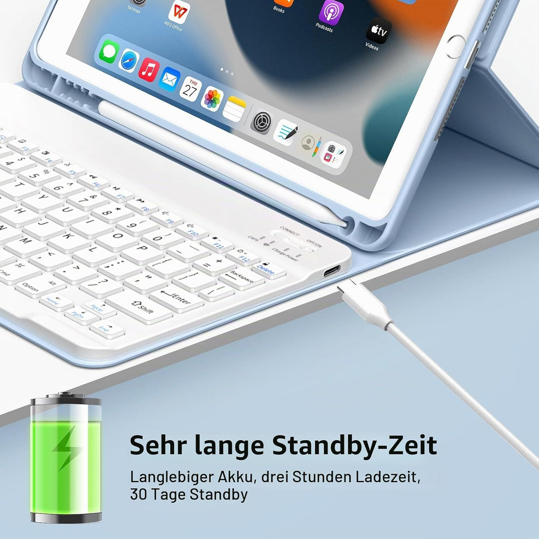 JKSML Tastatur Hülle für iPad 9./ 8./ 7. Generation (2021/2020/ 2019) mit Pencil Halter, Soft TPU Rü