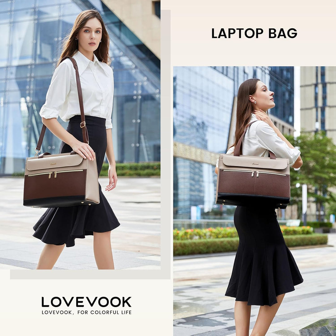 LOVEVOOK Laptop Handtasche Damen 15,6 Zoll, PU Leder 2 in 1 Crossbody Tote Bag Handbag, Gross Busine