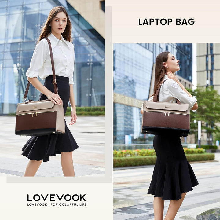 LOVEVOOK Laptop Handtasche Damen 15,6 Zoll, PU Leder 2 in 1 Crossbody Tote Bag Handbag, Gross Busine