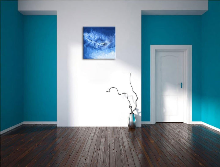 Pixxprint Feder mit Wassertropfen als Leinwandbild | Grösse: 70x70 cm | Wandbild | Kunstdruck | fert