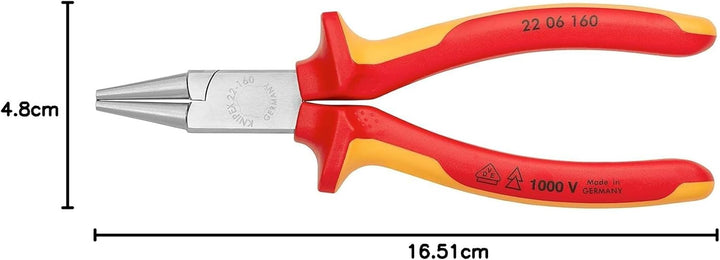 Knipex Rundzange verchromt, isoliert mit Mehrkomponenten-Hüllen, VDE-geprüft 160 mm 22 06 160 verchr