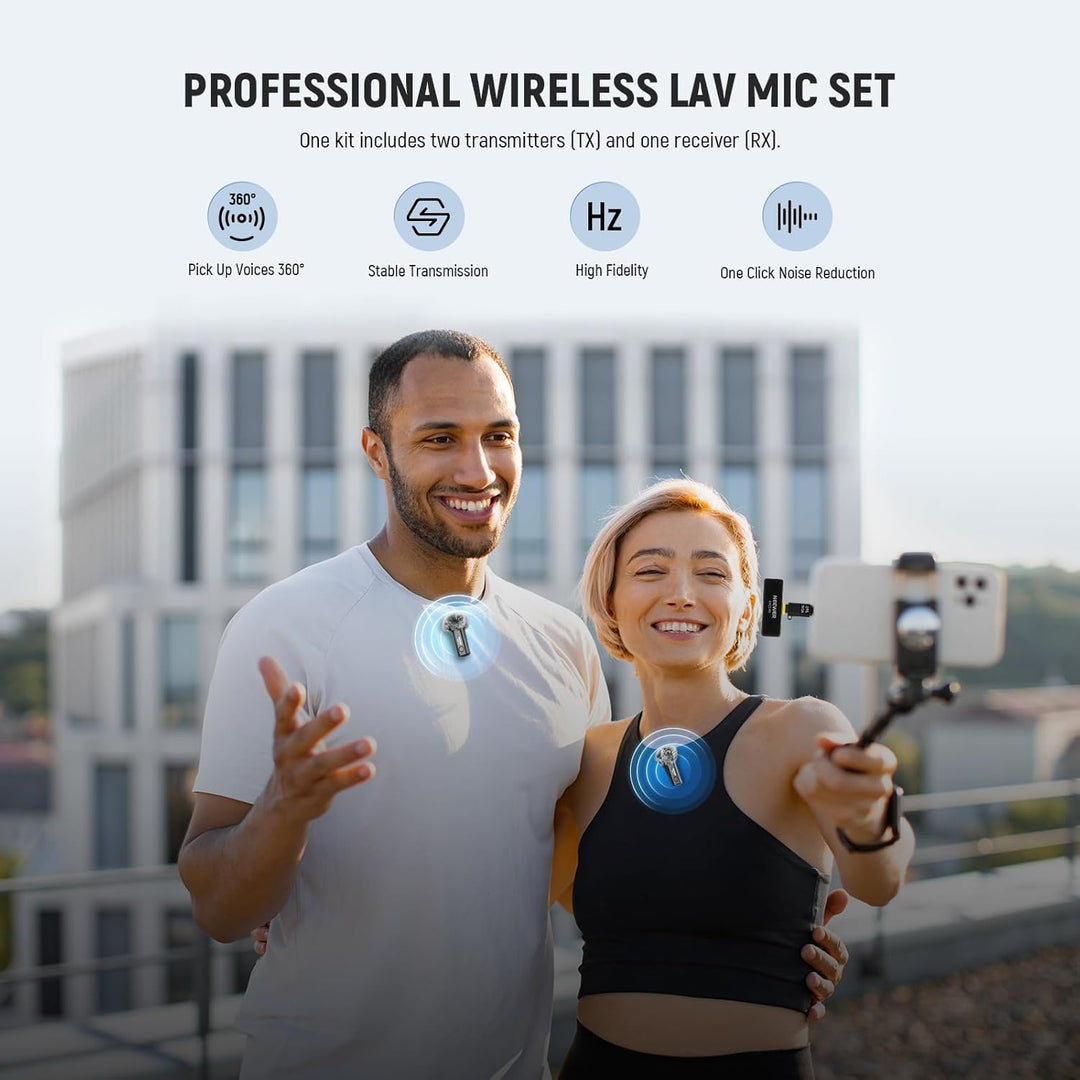 NEEWER Wireless Lavalier Mikrofonsystem, 1 x USB C Empfänger mit OTG Adapter 2 x Rauschunterdrückung