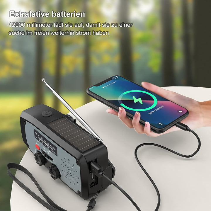 Kurbelradio, Notfall Weltempfänger Testsieger LED-Taschenlampe, SOS-Alarm,AM/FM Wetter Wind Up Solar