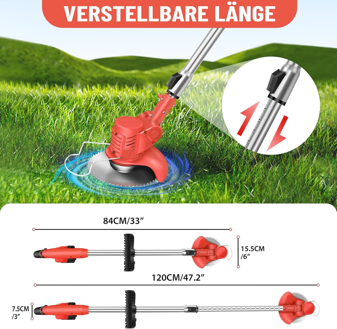 21V Akku Rasentrimmer, 3 in 1 Akku Rasen Trimmer mit 2x3000mAh Batterie, Elektrischer Rasentrimmer m