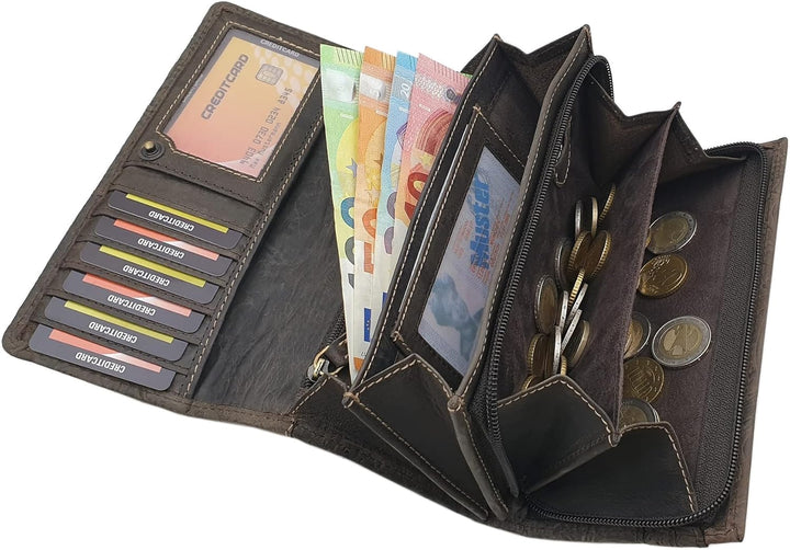 myledershop Grosse Vollrindleder Damen Geldbörse/Geldbeutel/Portemonnaie/Geldtasche/Portmonee mit Li