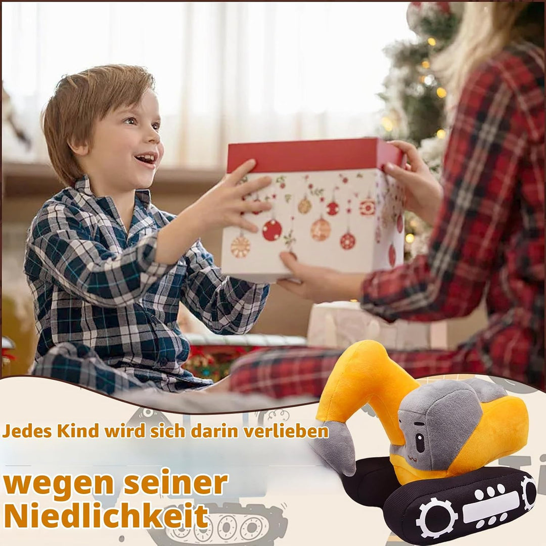 Süsses Bagger Kuscheltier für Kinder – 26x23cm Plüsch Bagger Spielzeug mit realistischem Design, wei