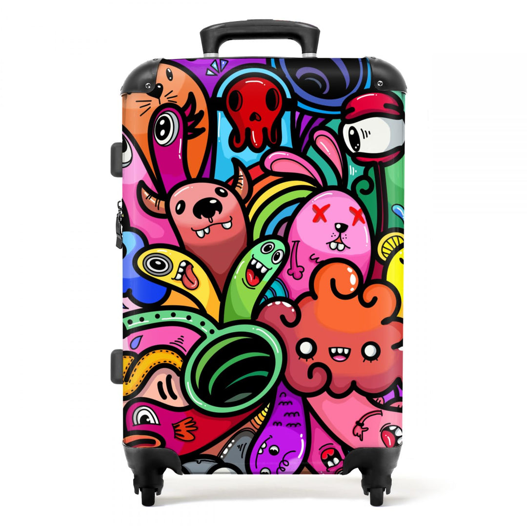 Koffer gross Trolley Rollkoffer Reisekoffer mit 4 Rollen Fotokoffer - Design - Monster - Regenbogen