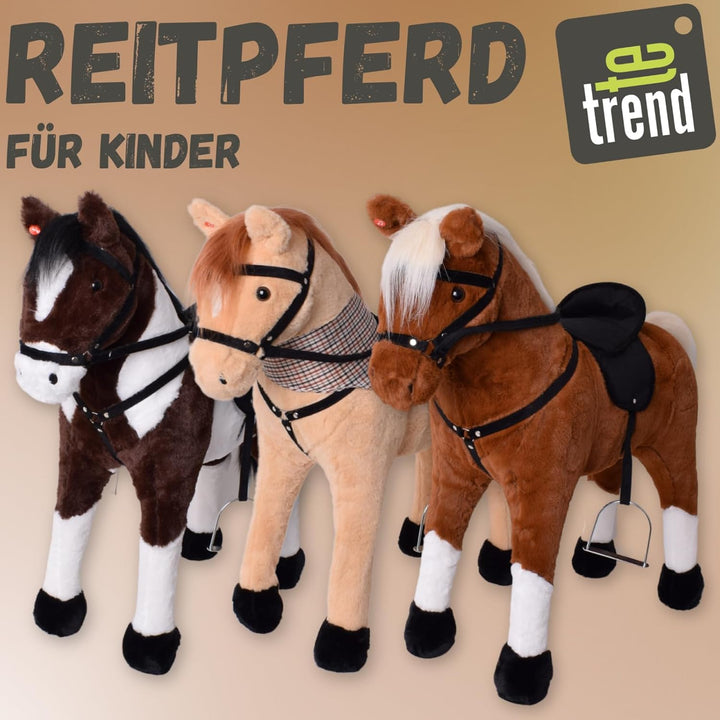 TE-Trend Pferd, 70 cm – Plüschpferd zum Reiten – Kinder Reitpferd mit Sattel, Zaumzeug und Steigbüge