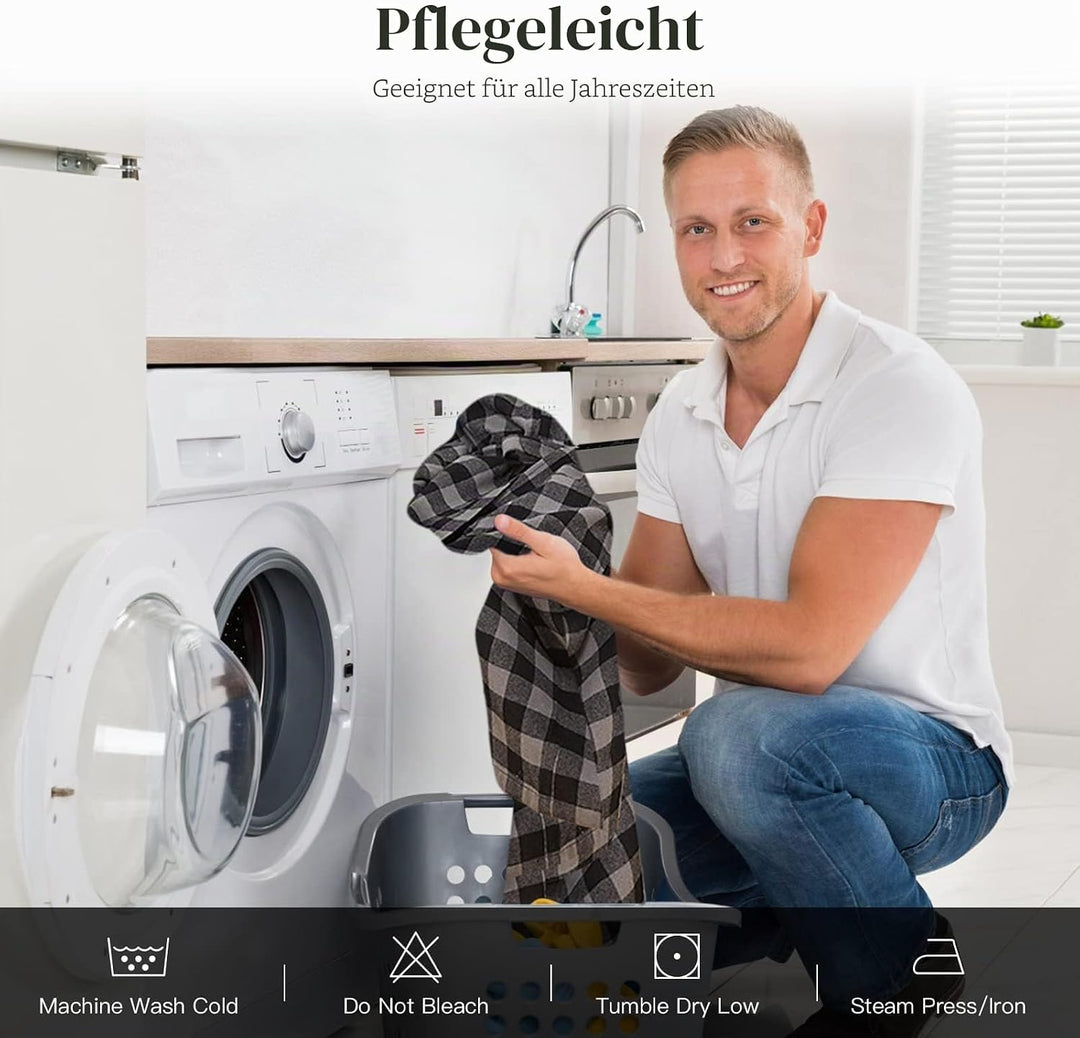 FashGudim Bademantel Herren 100% Baumwolle Lang Kariert Herren Morgenmantel Leicht Sommer XL Schwarz