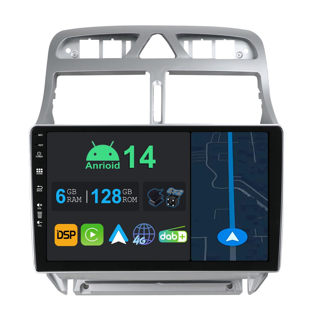 9 Zoll Android 14 Autoradio mit Navi Für Peugeot 307 SW CC 2002-2013 | Octa Core | 6GB 128GB | Einge