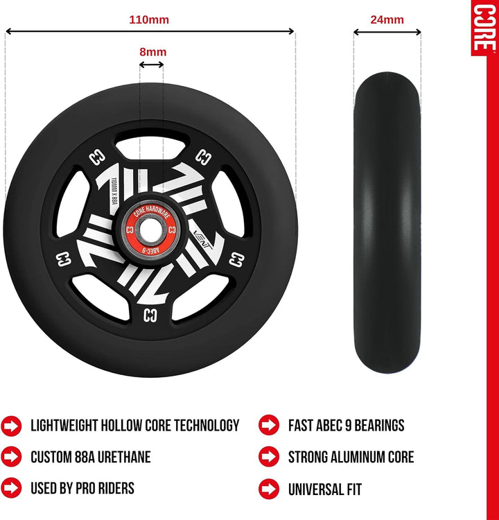 CORE Vent Stunt-Scooter-Räder – 110 mm Speichen, ultraleichtes Rad mit ABEC 9 Kugellagern, Legierung