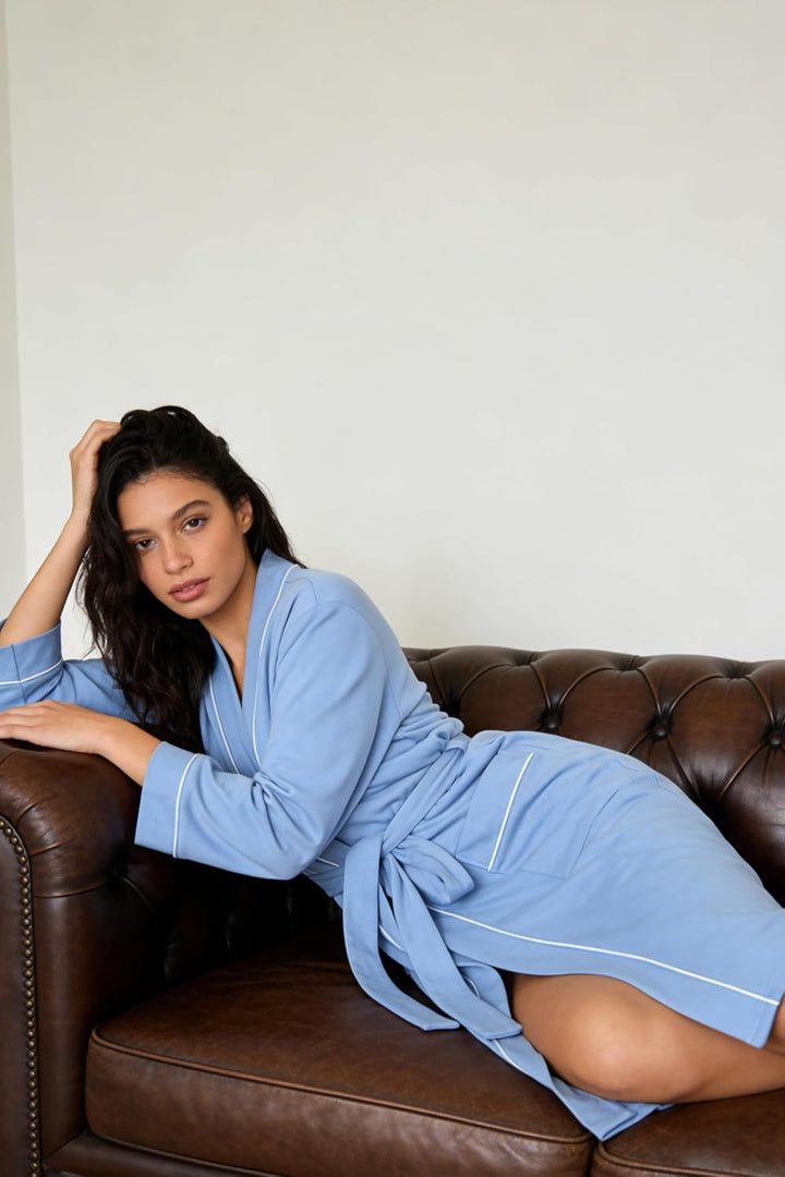 HEARTNICE Bademantel Damen 100% Baumwolle, Sauna Bademantel Damen leicht Morgenmantel Kimono Hausman