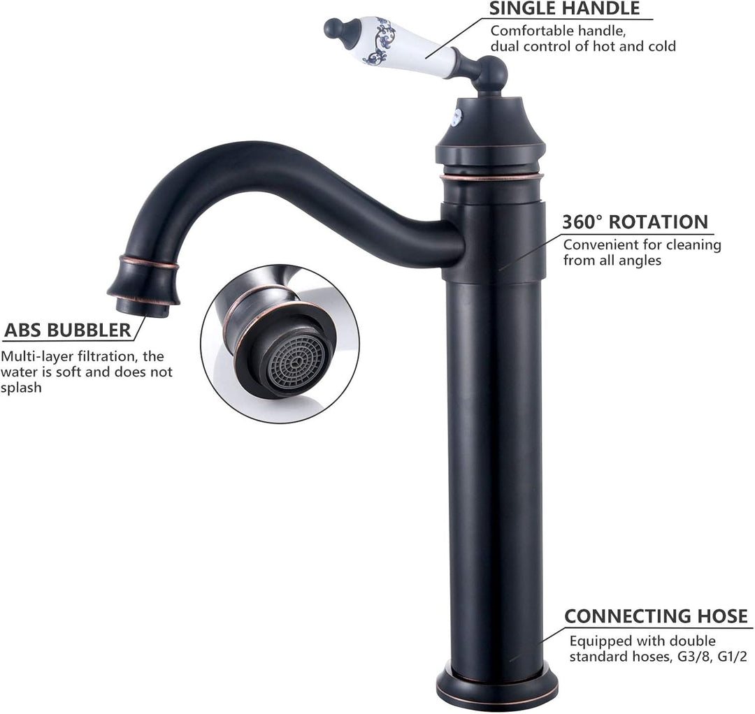Namuoto Wasserhahn Bad Schwarz, Kann um 360 ° Gedreht Werden Waschtischarmatur Hoch für Bad, Einhand