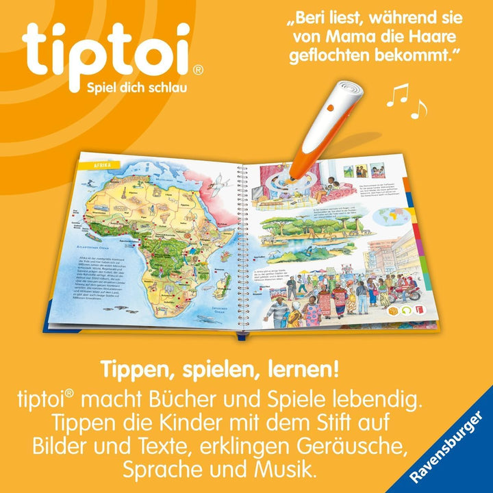 Ravensburger tiptoi® Weltatlas + Kinder Wimmel Weltkarte - Länder, Tiere, Kontinente | Buch für Kind