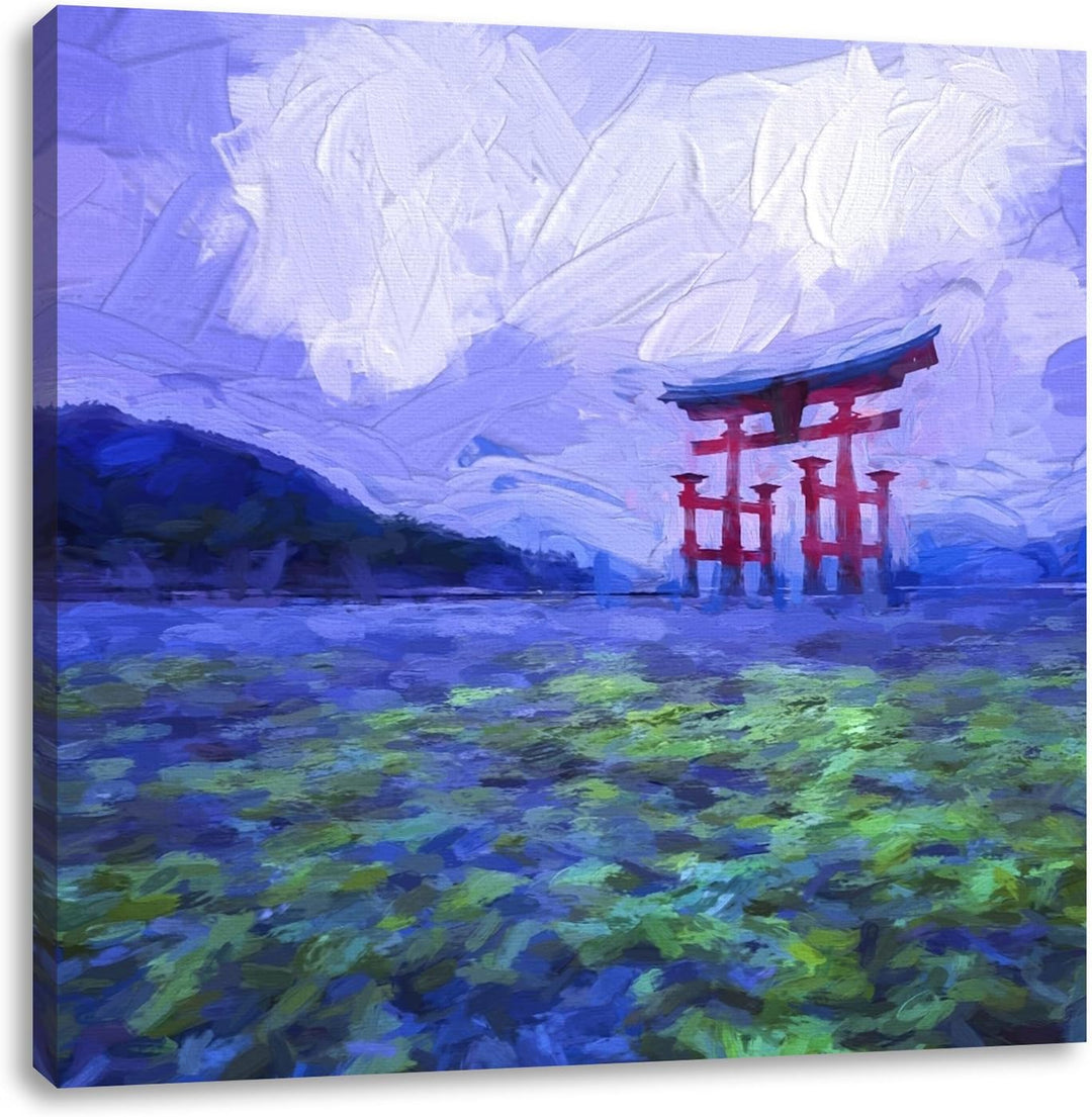 schönes Torii in Hiroshima, Format: 70x70 auf Leinwand, XXL riesige Bilder fertig gerahmt mit Keilra
