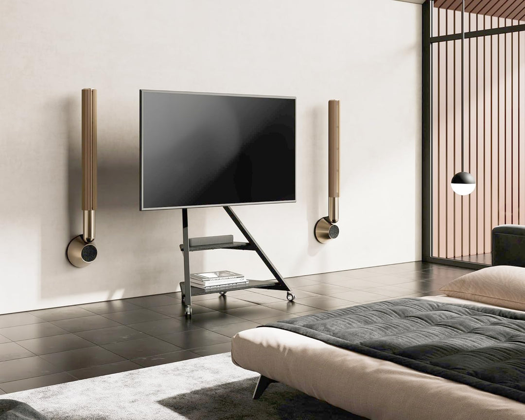 FITUEYES Design TV Ständer Rollbar für 55-88 Zoll Fernseher Mobiler TV Stand höhenverstellbar schwen