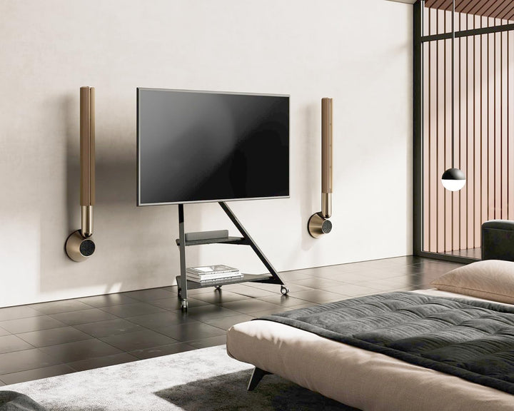 FITUEYES Design TV Ständer Rollbar für 55-88 Zoll Fernseher Mobiler TV Stand höhenverstellbar schwen