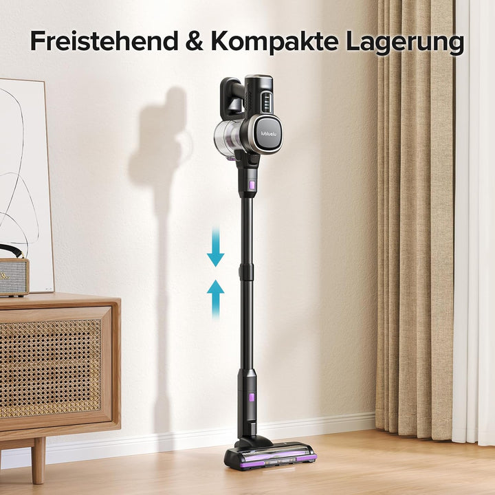 Lubluelu Akku Staubsauger Kabellos 25000Pa, Freistehender Akkusauger mit 50 Min Laufzeit, Flexibler