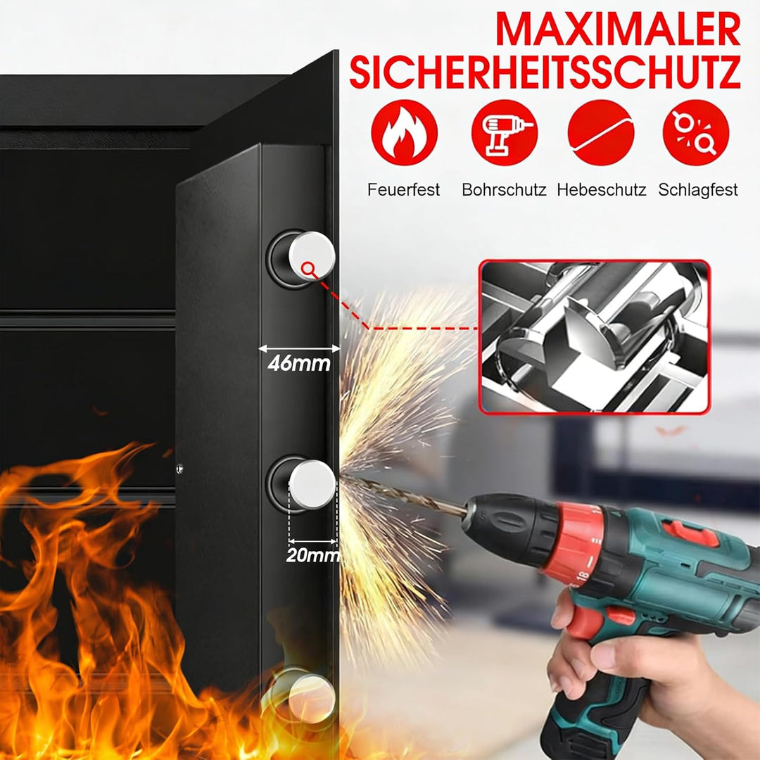 65L Grosser Safe Tresor für Zuhause, Digitaler Tresor Feuerfest Wasserdicht mit Alarmanlage und Zahl