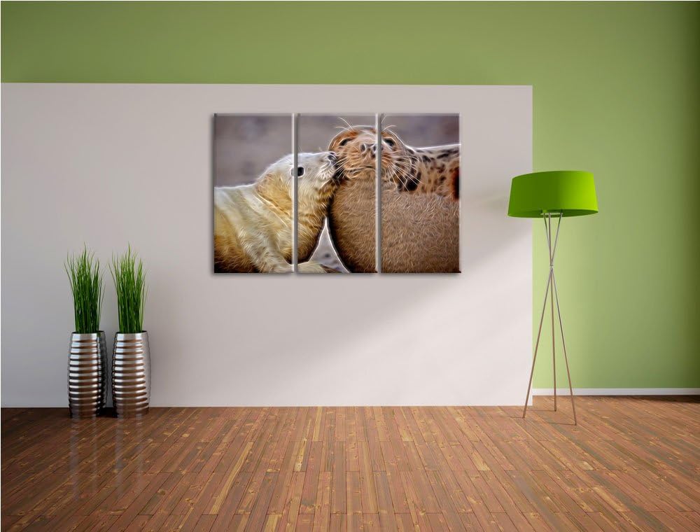 süsse Robben kuscheln3-Teiler Leinwandbild 120x80 Bild auf Leinwand, XXL riesige Bilder fertig gerah