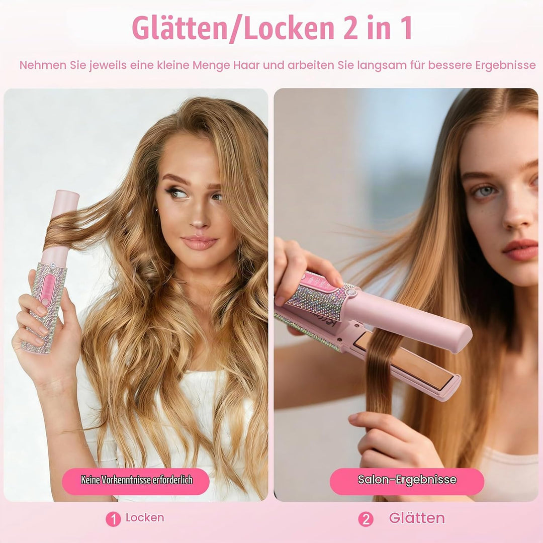 Mini Glätteisen Kabellos, Titan Haarglätter mit 5000mAh Akku, 2 in 1 Tragbares Klein Reise Glätteise