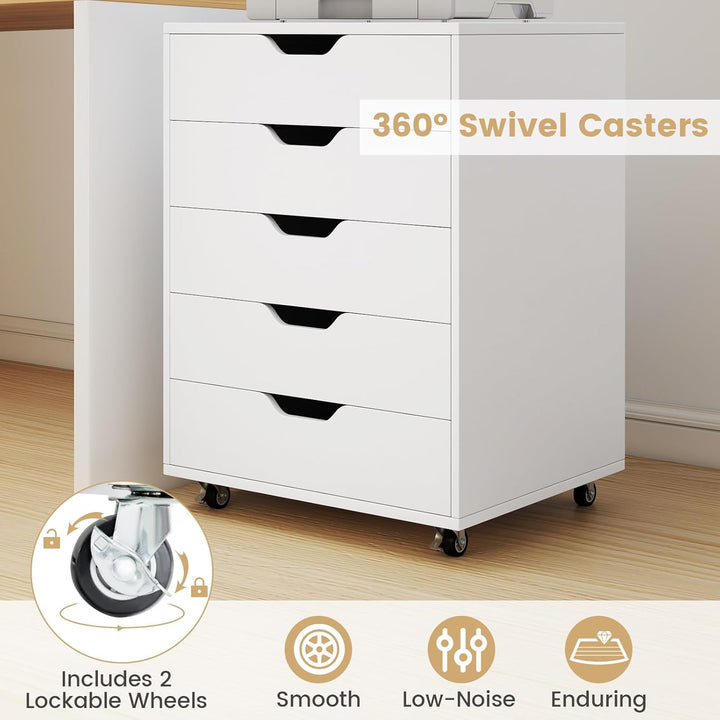 KOMFOTTEU Rollcontainer mit Schubladen, mobiler Aktenschrank Schubladenschrank mit Räder, Bürowagen