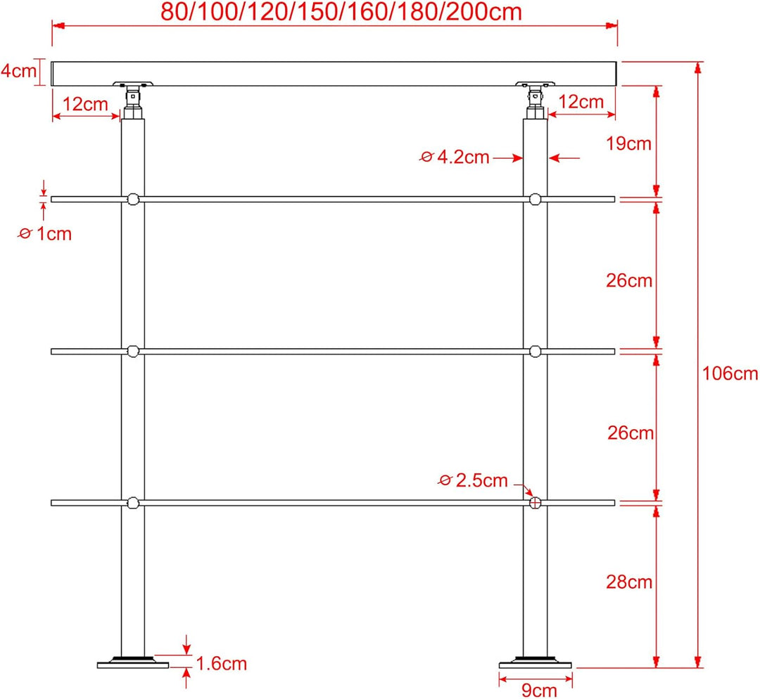 XMTECH Geländer Treppengeländer Handlauf Ø42mm aus Edelstahl, Brüstung Treppe Bausatz mit Querstab f
