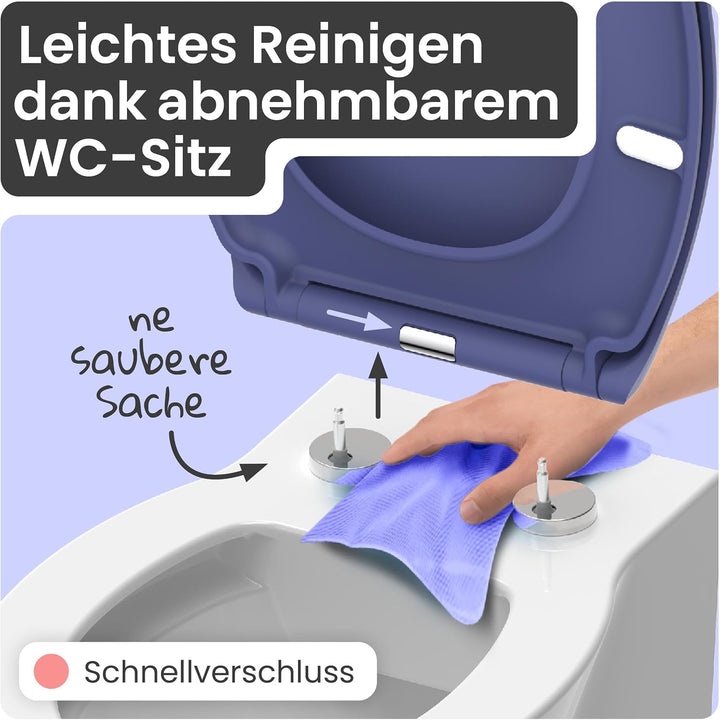 instmaier Helma | Toilettendeckel mit Absenkautomatik | Trendfarbe Indigo | Ovale Form | Toilettensi