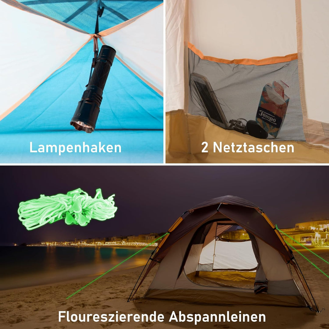 Automatik- Campingzelt Pop-Up Zelt 3-4 Personen 2 in 1 Campingzelt und Pavillon/Sonnenschutz – doppe