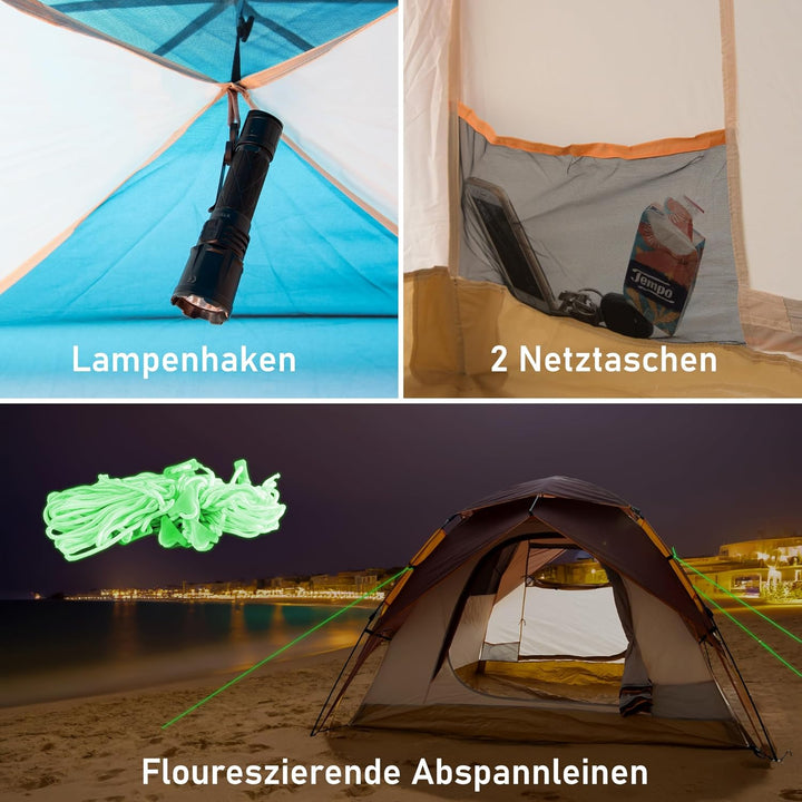 Automatik- Campingzelt Pop-Up Zelt 3-4 Personen 2 in 1 Campingzelt und Pavillon/Sonnenschutz – doppe