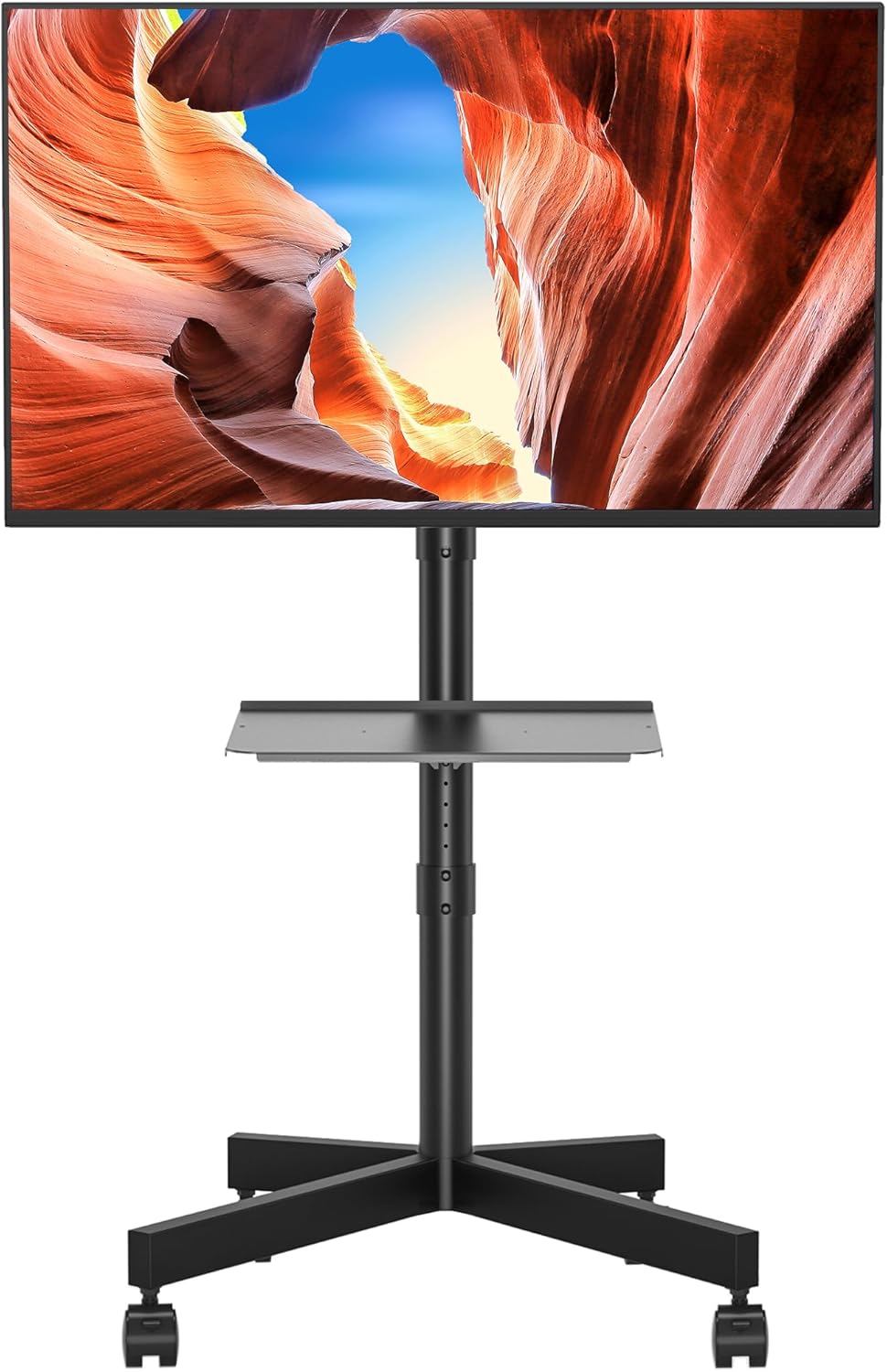 BONTEC Mobiler TV Ständer auf Rollen für 23-60 Zoll Plasma/LCD/LED Fernseher, Tragbarer mit Laptopab